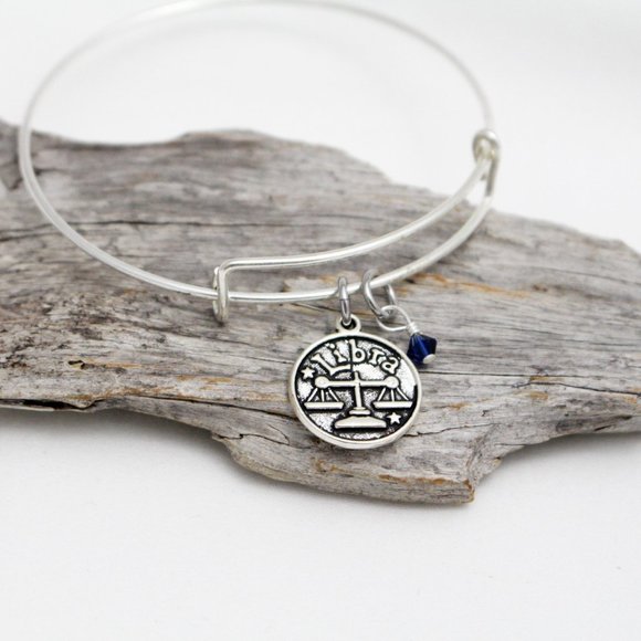 September Libra Adjustable Charm Bangle - Handmade Zodiac Bracelet - Picture 2 of 12